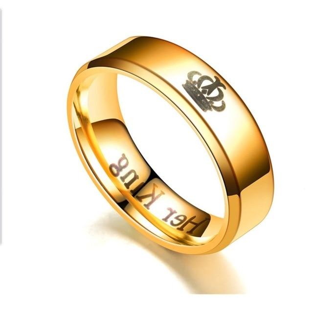 His Queen Her King Crown Imprint Couple Rings Bands - Hautefull