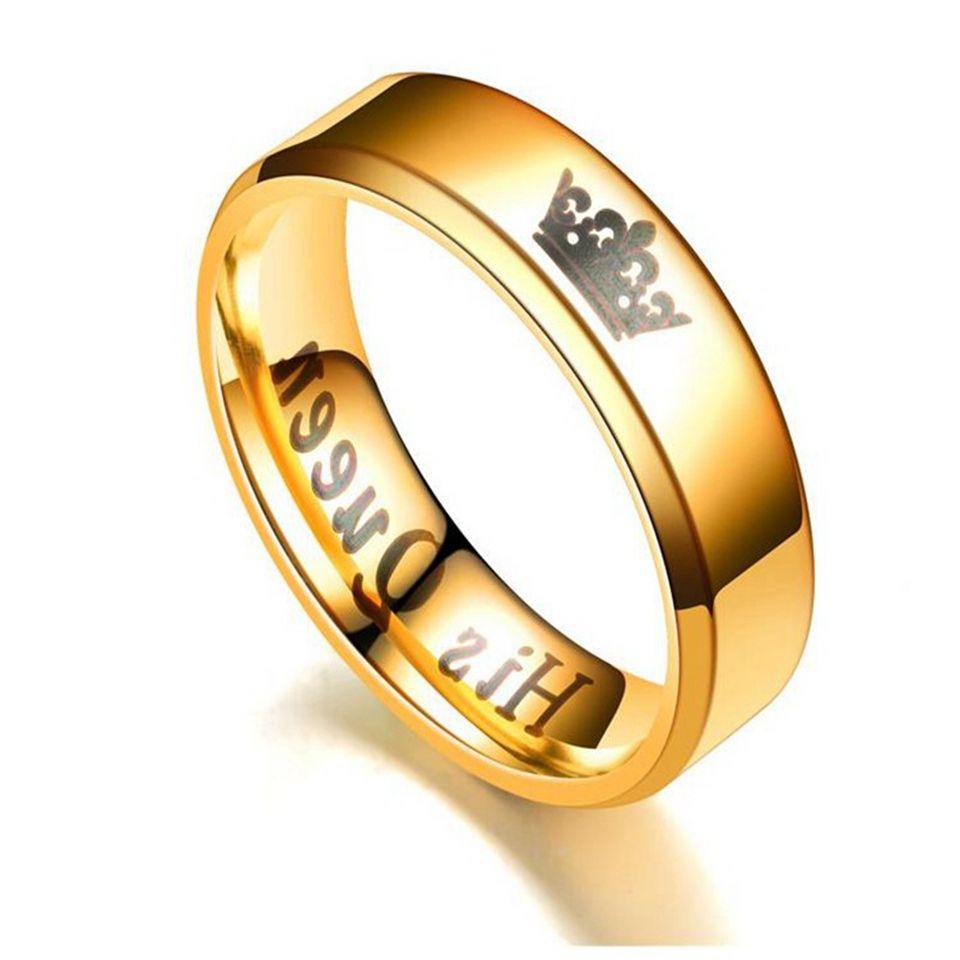 His Queen Her King Crown Imprint Couple Rings Bands - Hautefull