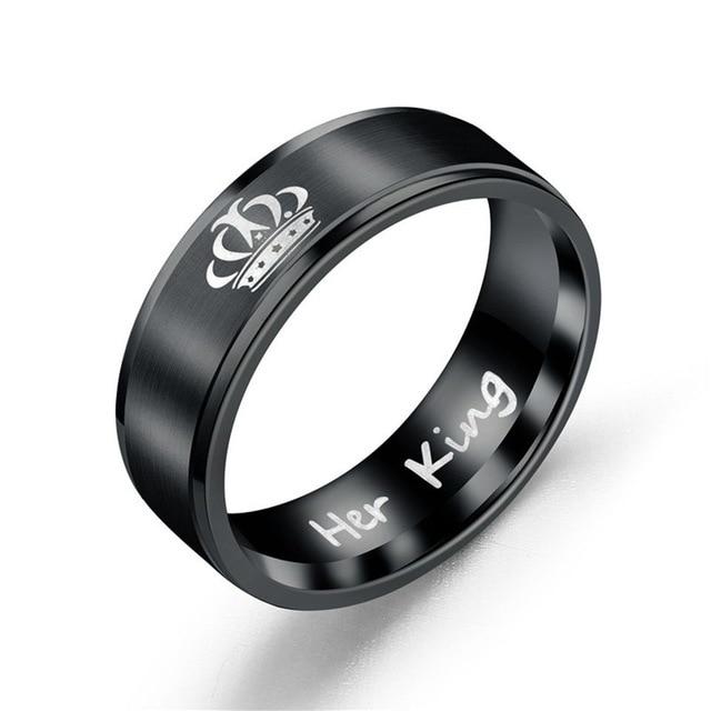 His Queen Her King Crown Imprint Couple Rings Bands - Hautefull