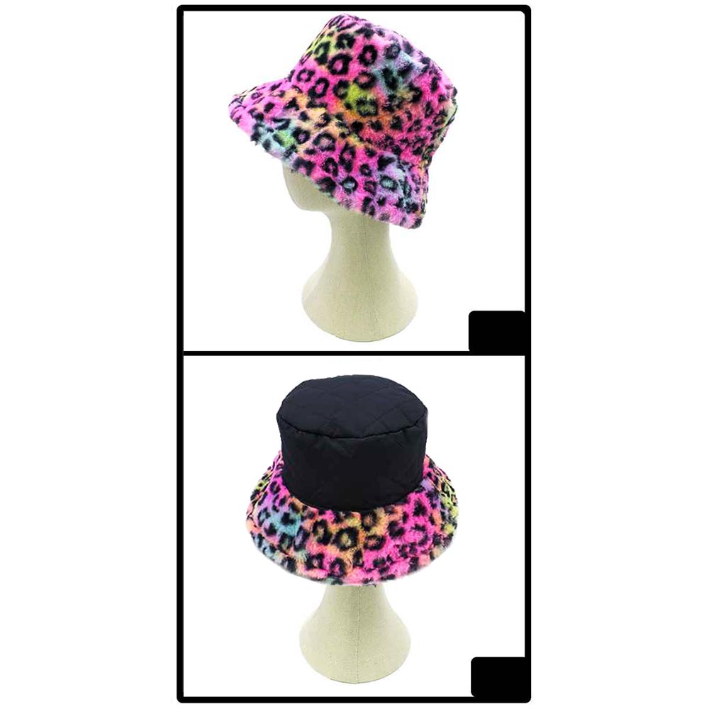 Leopard Print Faux Fur Bucket Hat - Hautefull