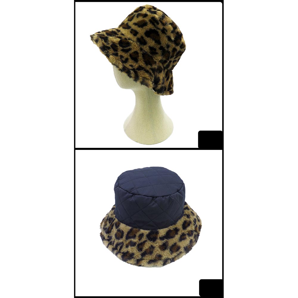 Leopard Print Faux Fur Bucket Hat - Hautefull