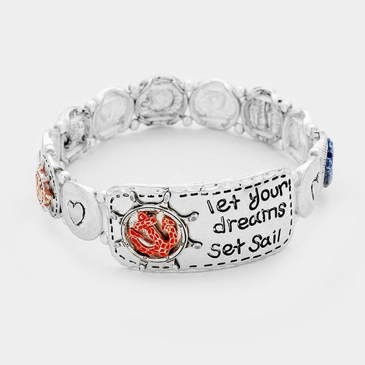 "Let Your Dreams Set Sail" Metal Stretch Bracelet - Hautefull