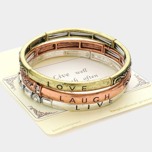 "Live Love Laugh" Inspirational Stretch Bracelets - 3PCS - Hautefull