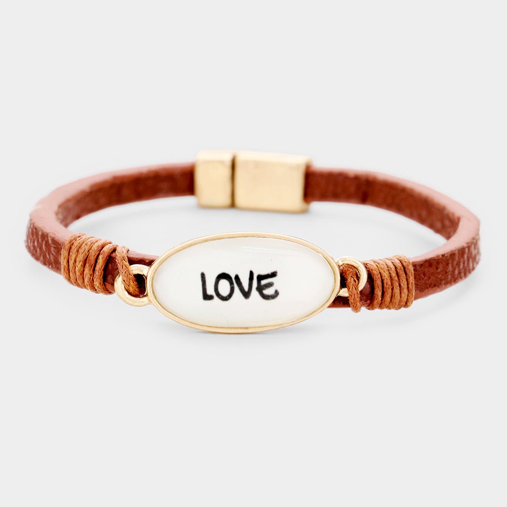 Magnetic Faux Leather Bracelet with Oval Charm - Hautefull