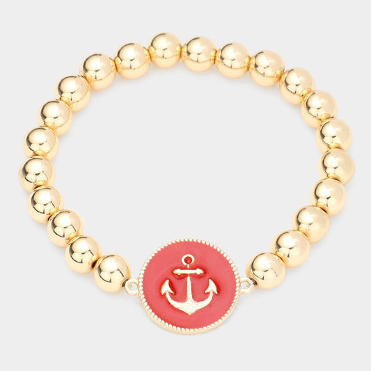 Metallic Ball Charms Stretch Anchor Bracelet - Hautefull