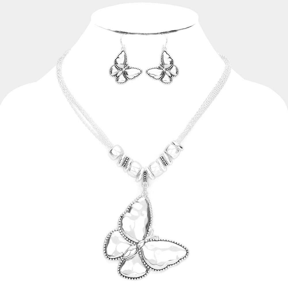 Metallic Butterfly Pendant Necklace - Hautefull