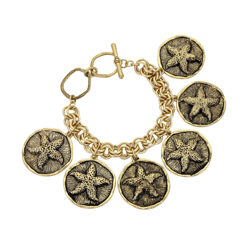 Metallic Coin Starfish Charm Bracelet - Hautefull