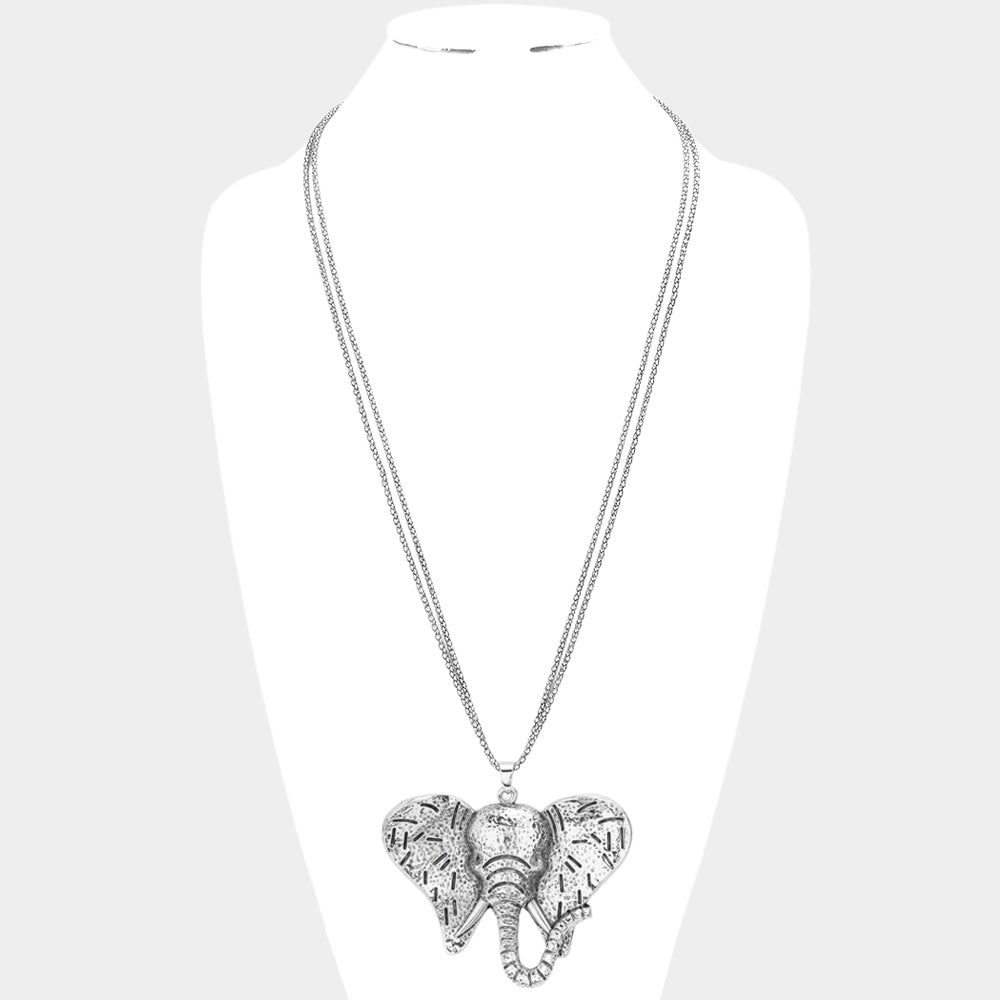 Metallic Elephant Pendant Necklace - Hautefull