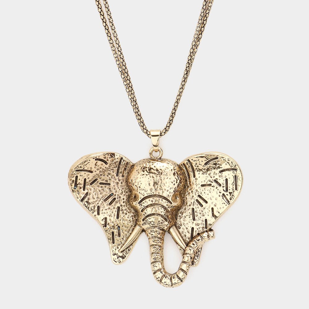 Metallic Elephant Pendant Necklace - Hautefull