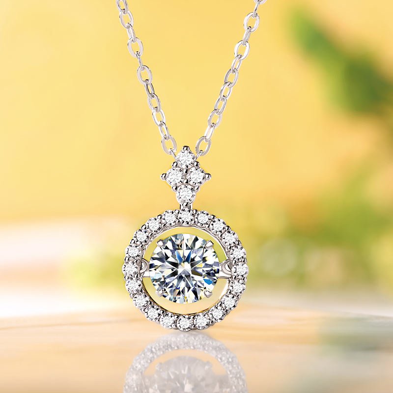 Moissanite Diamond Dancing Halo Pendant Necklace - Hautefull