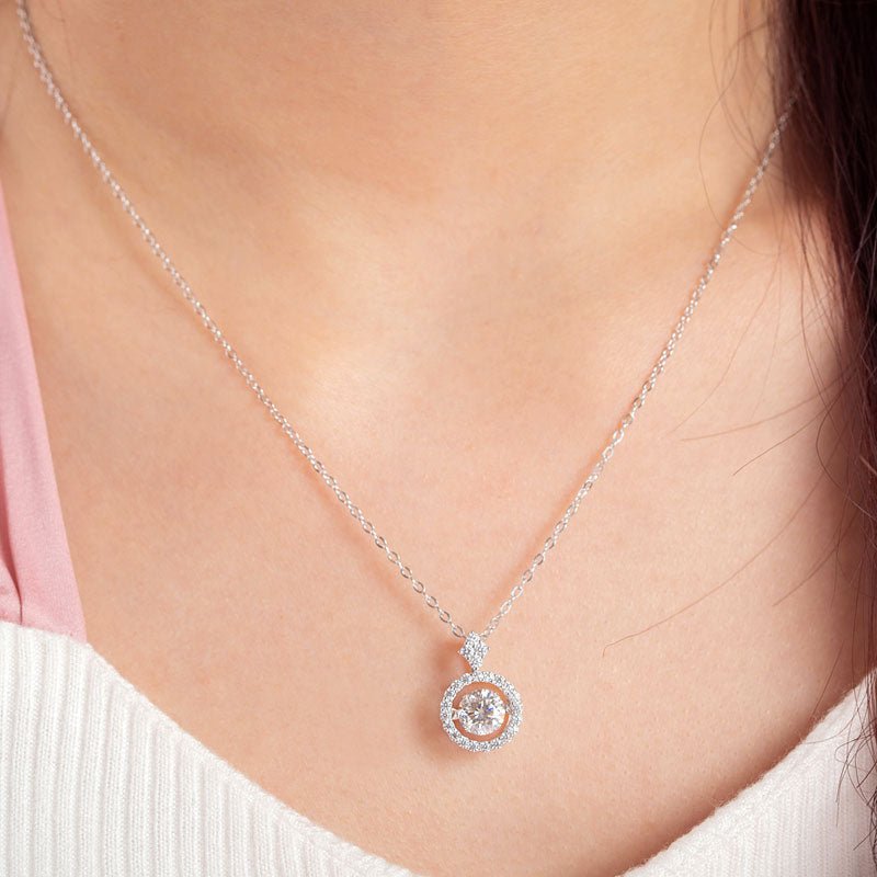 Moissanite Diamond Dancing Halo Pendant Necklace - Hautefull