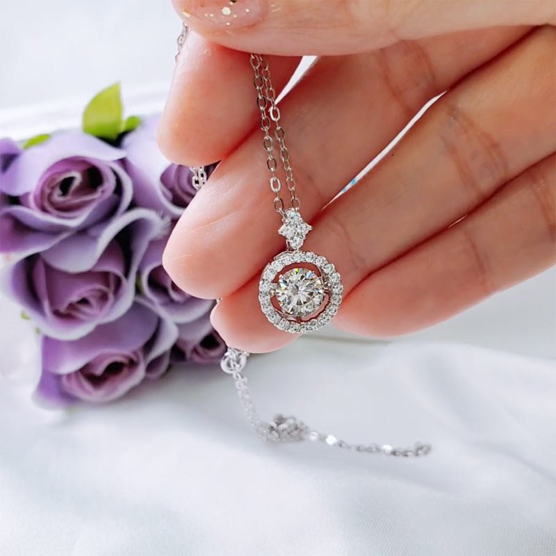 Moissanite Diamond Dancing Halo Pendant Necklace - Hautefull