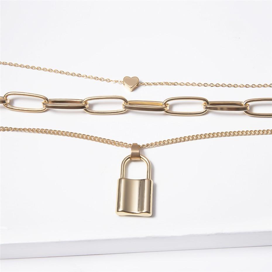 Multi Layered Bold Padlock Necklace - Hautefull