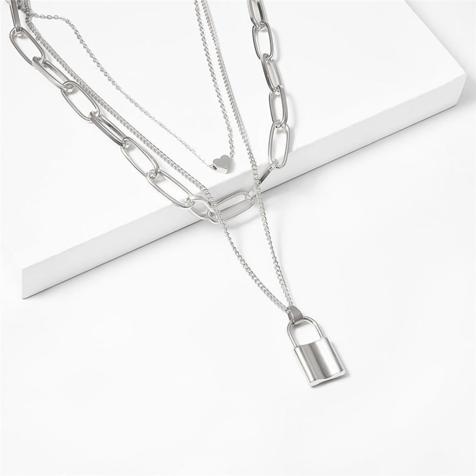 Multi Layered Bold Padlock Necklace - Hautefull