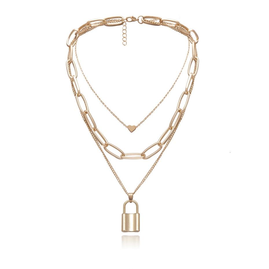 Multi Layered Bold Padlock Necklace - Hautefull