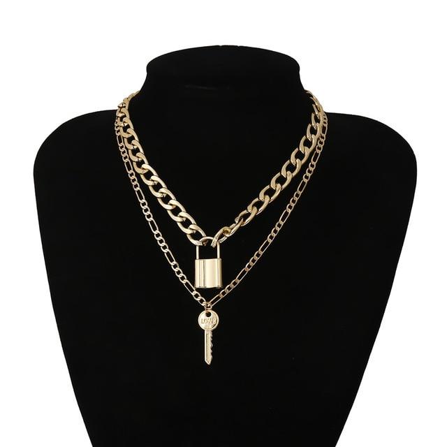 Multi Layered Bold Padlock Necklace - Hautefull