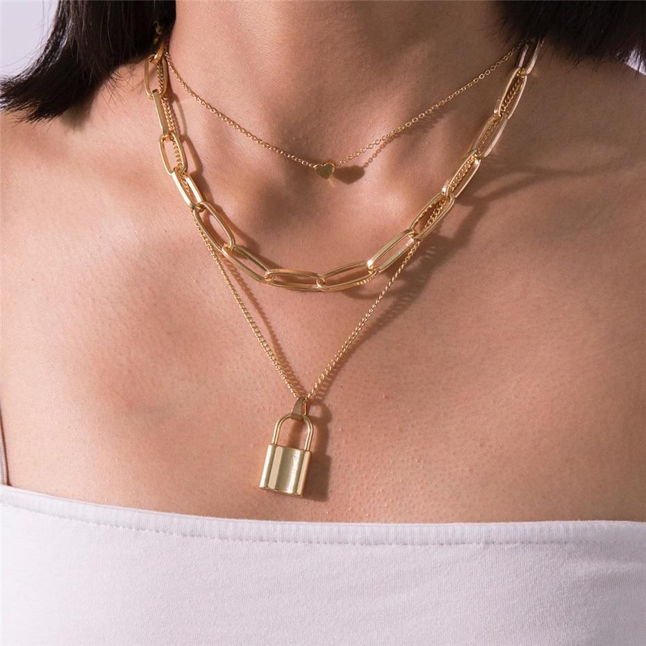 Multi Layered Bold Padlock Necklace - Hautefull