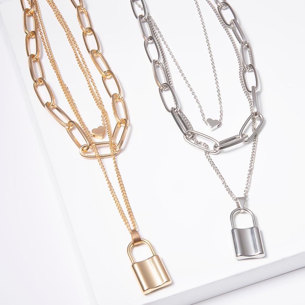 Multi Layered Bold Padlock Necklace - Hautefull