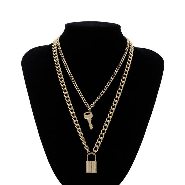 Multi Layered Bold Padlock Necklace - Hautefull