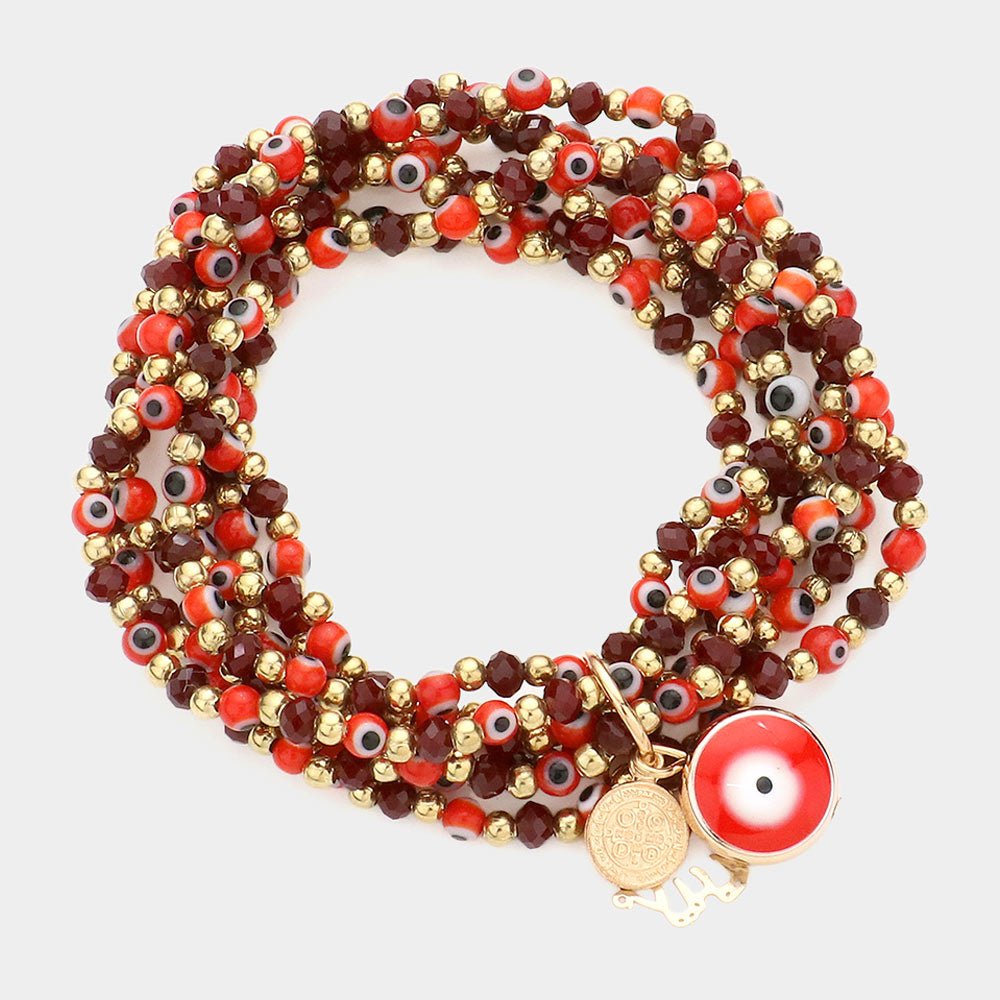 Multi-Layered Evil Eye Heart Charm Bracelet - Hautefull