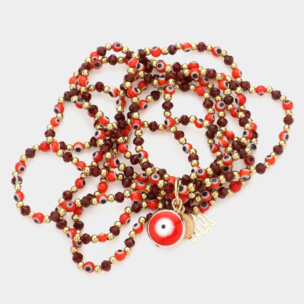 Multi-Layered Evil Eye Heart Charm Bracelet - Hautefull