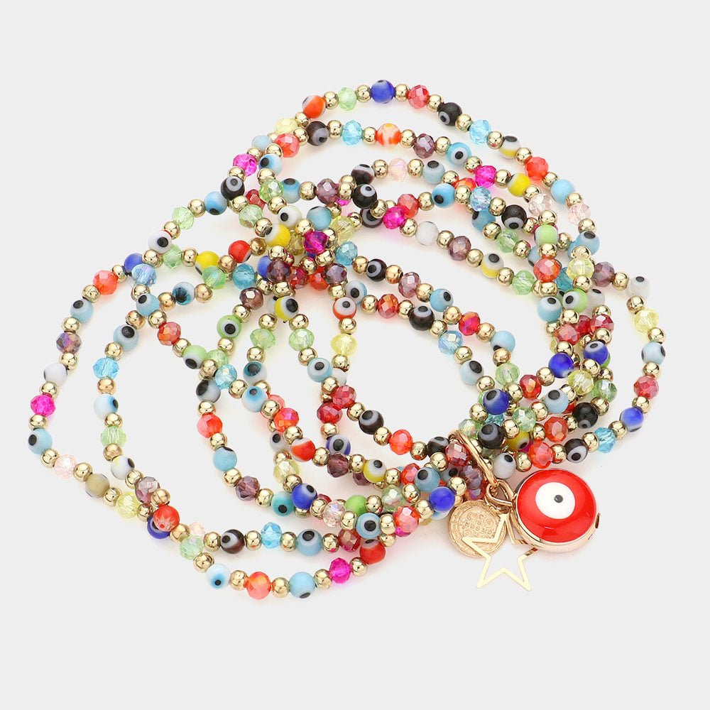 Multi-Layered Evil Eye Heart Charm Bracelet - Hautefull