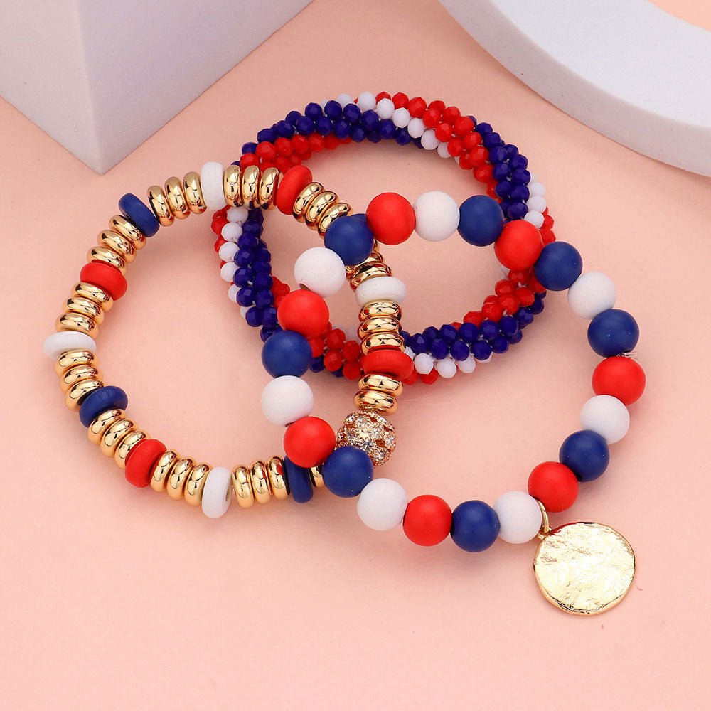 "Old Glory" Beaded Charm Stretch Bracelet - Hautefull