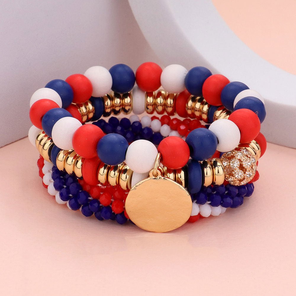 "Old Glory" Beaded Charm Stretch Bracelet - Hautefull