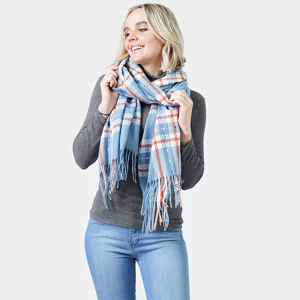 Plaid Checkered Tassel Scarf Wide - Hautefull