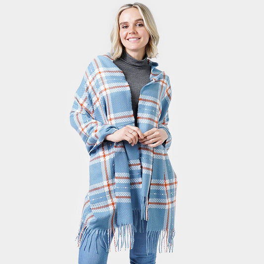 Plaid Checkered Tassel Scarf Wide - Hautefull