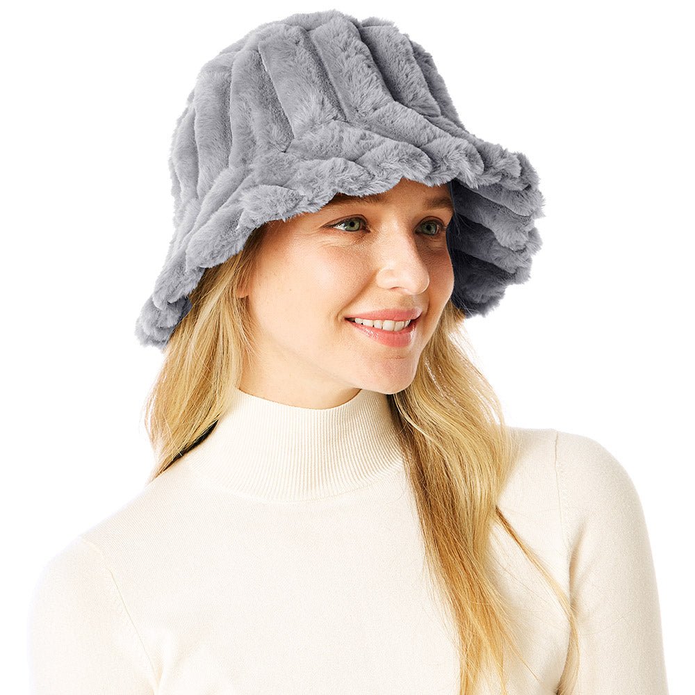 Plush Faux Fur Bucket Hat: - Hautefull