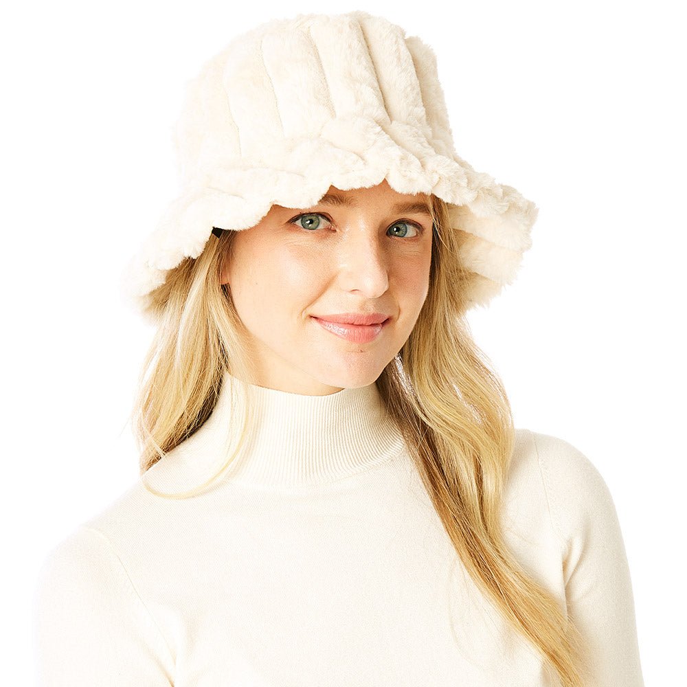 Plush Faux Fur Bucket Hat: - Hautefull