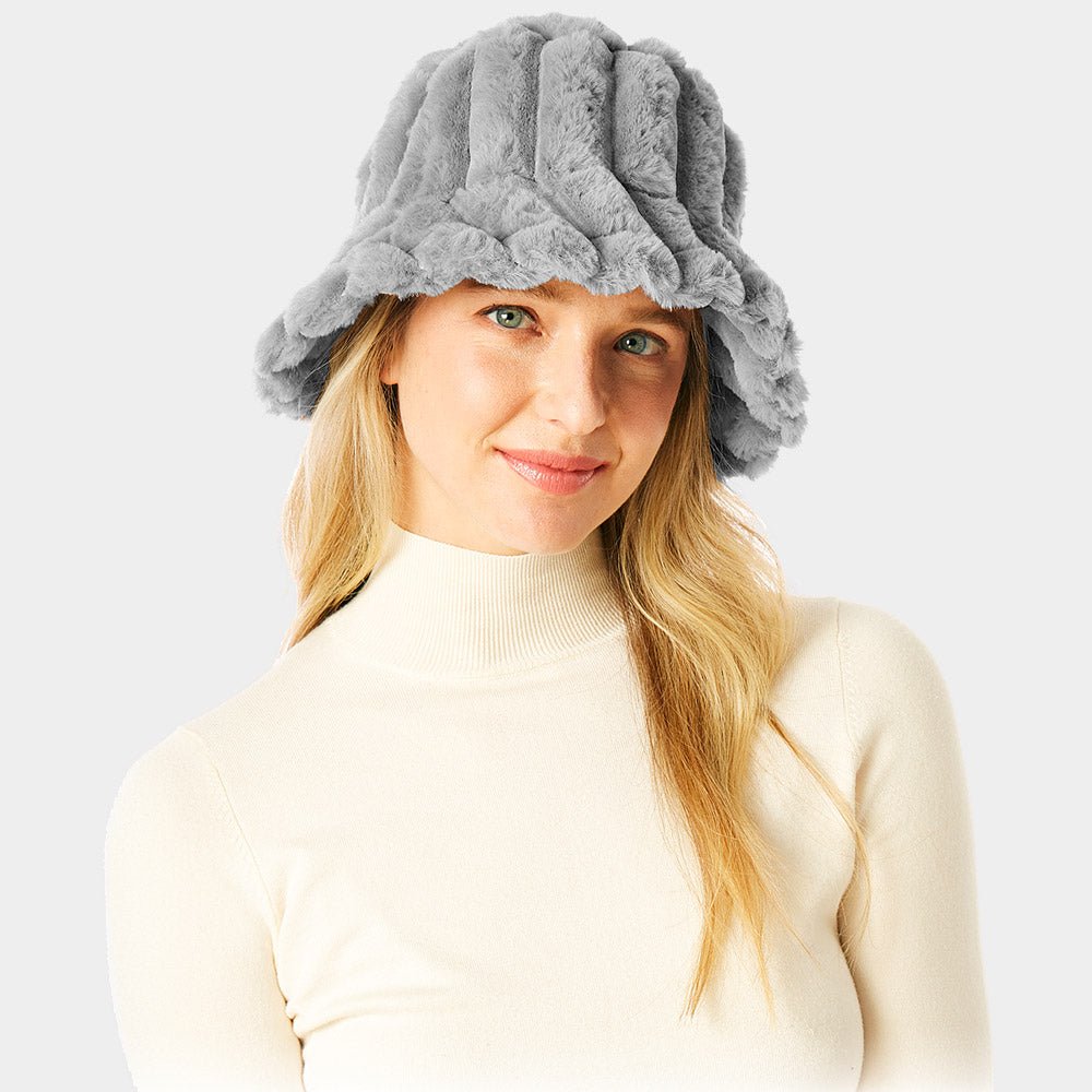 Plush Faux Fur Bucket Hat: - Hautefull