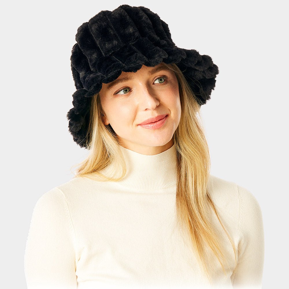 Plush Faux Fur Bucket Hat: - Hautefull