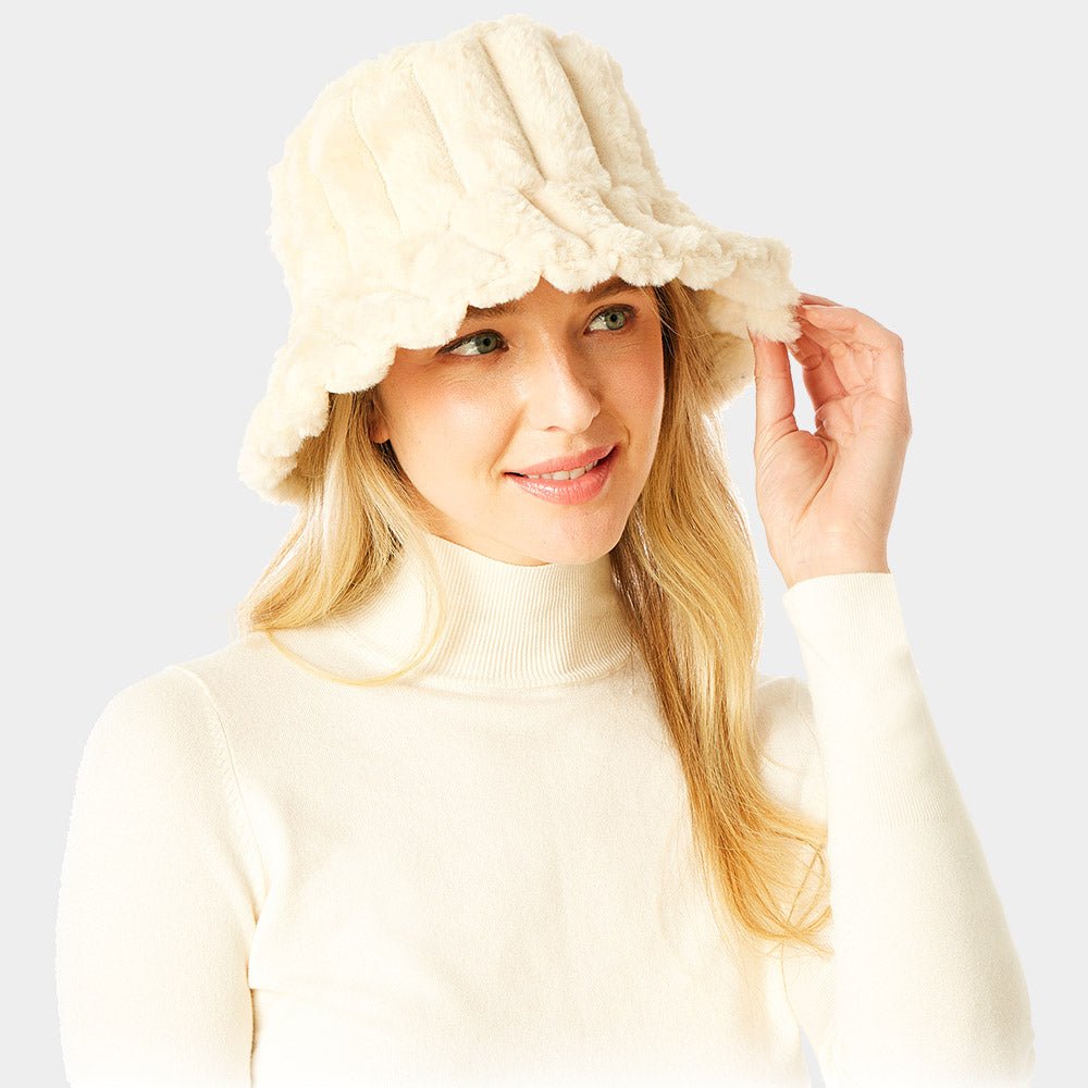 Plush Faux Fur Bucket Hat: - Hautefull