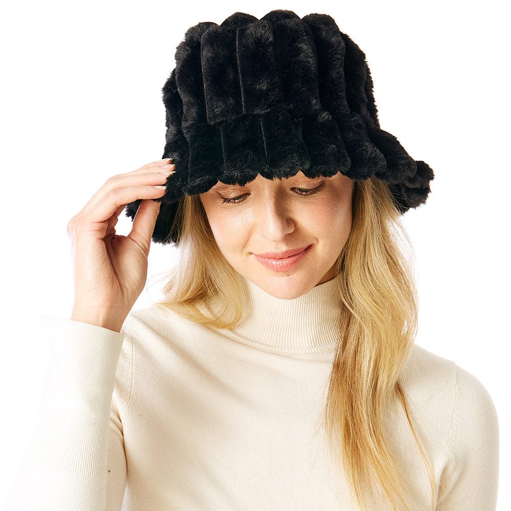 Plush Faux Fur Bucket Hat: - Hautefull