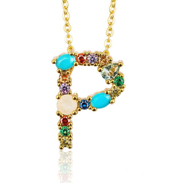 Rhinestone Letters Pendant Necklace - Hautefull