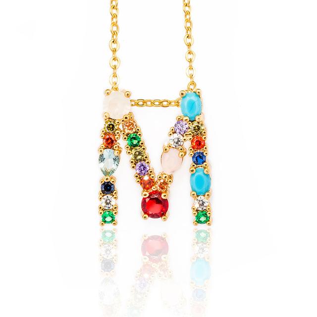 Rhinestone Letters Pendant Necklace - Hautefull