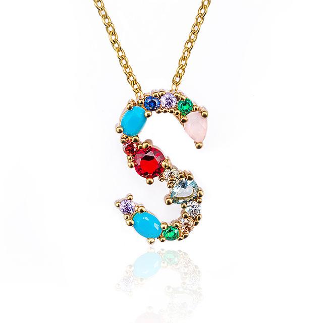 Rhinestone Letters Pendant Necklace - Hautefull