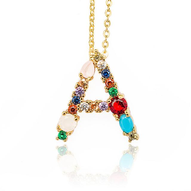 Rhinestone Letters Pendant Necklace - Hautefull