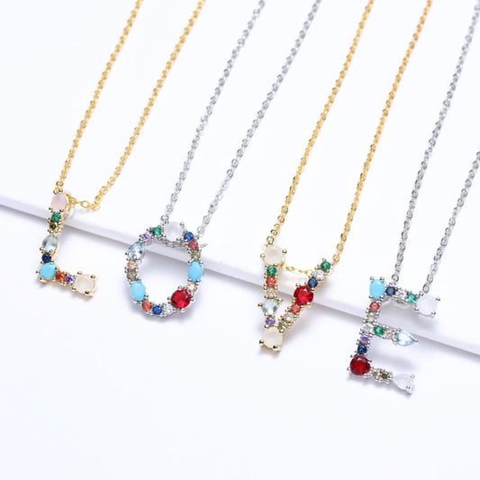 Rhinestone Letters Pendant Necklace - Hautefull