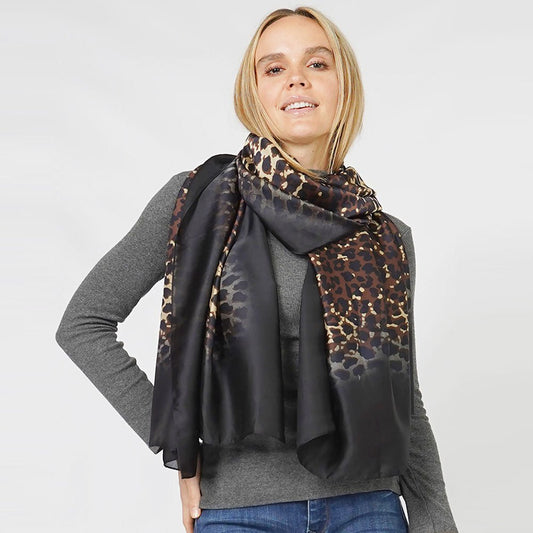 Satin Leopard Print Oblong Scarf - Hautefull