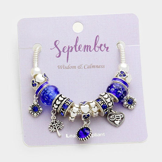 September Month Heart Charm Bracelet - Hautefull