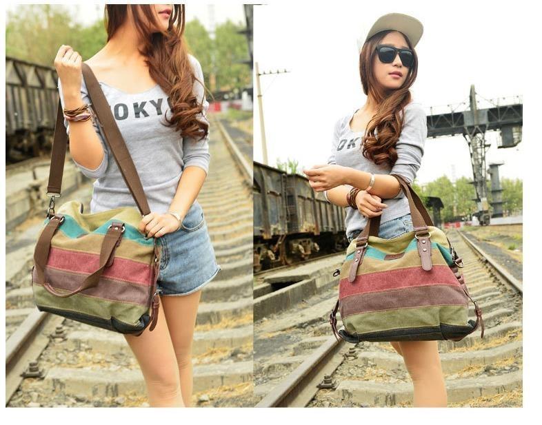 Shoulder Bag Striped Canvas Tote Bag - Hautefull