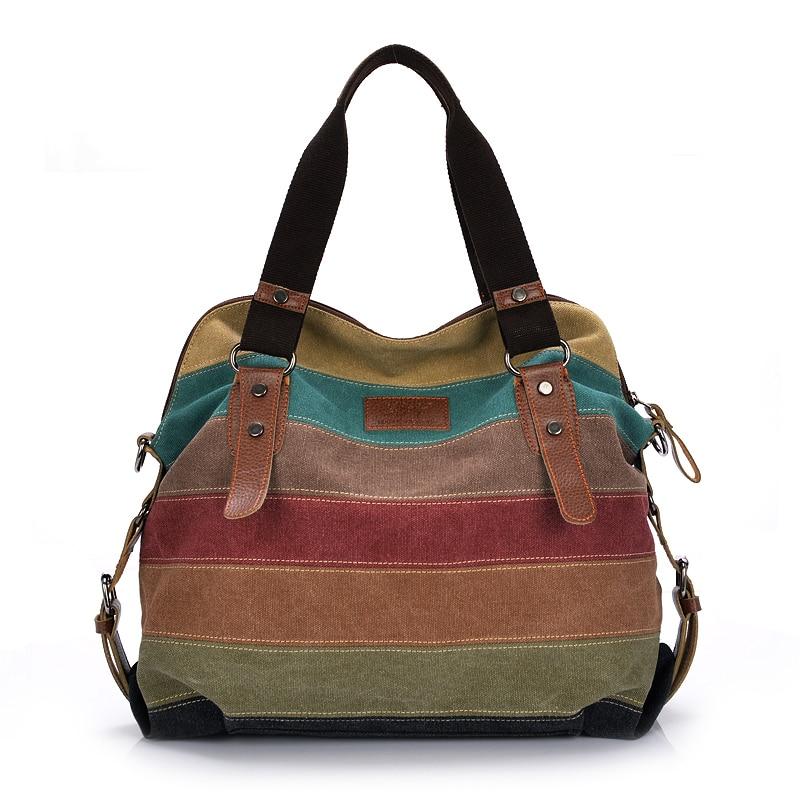 Shoulder Bag Striped Canvas Tote Bag - Hautefull