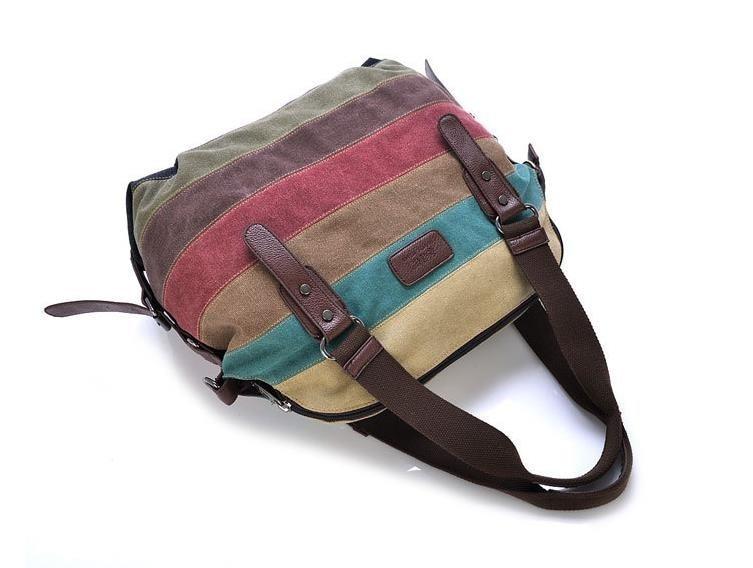 Shoulder Bag Striped Canvas Tote Bag - Hautefull