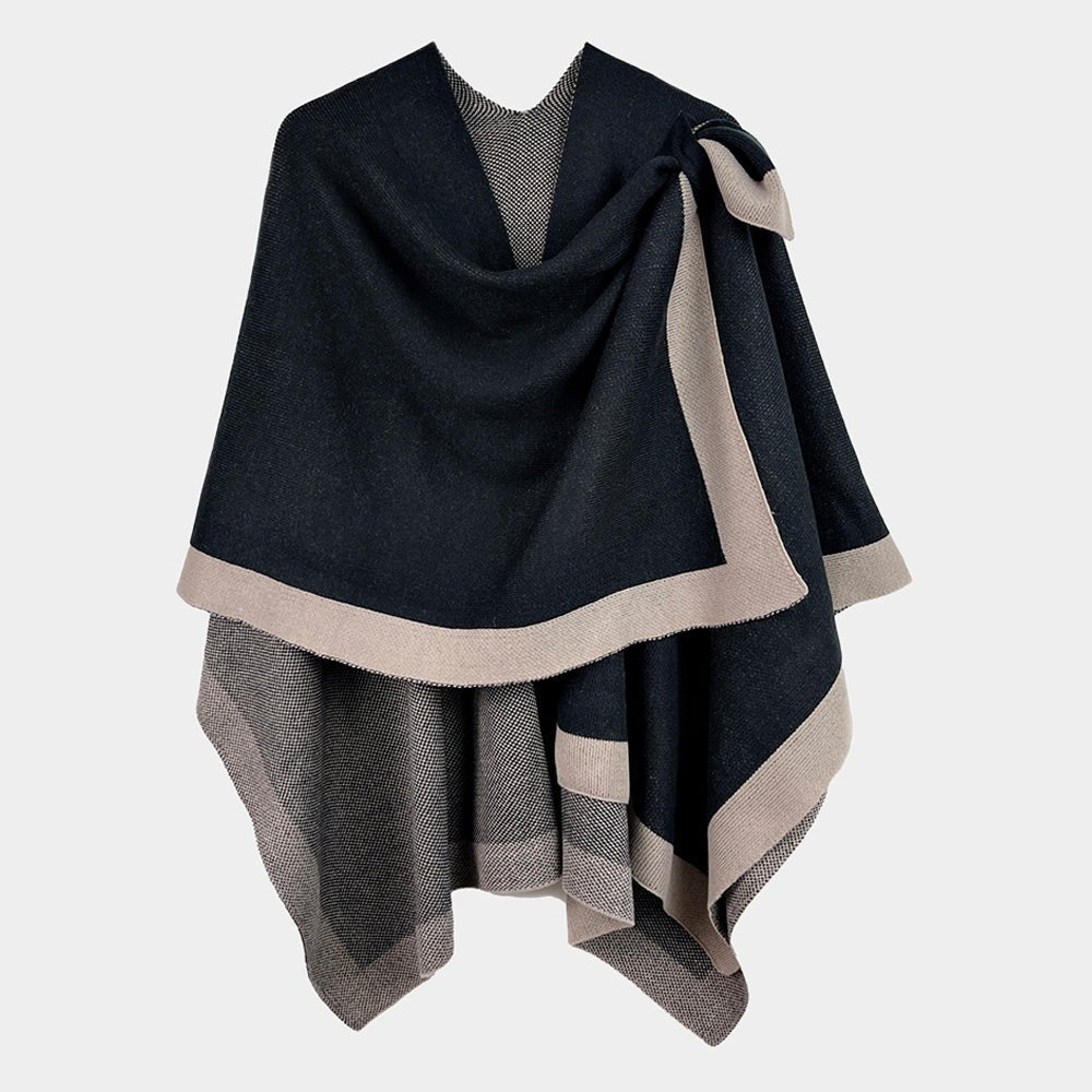 Shoulder Pinned Trimmed Ruana Poncho - Hautefull