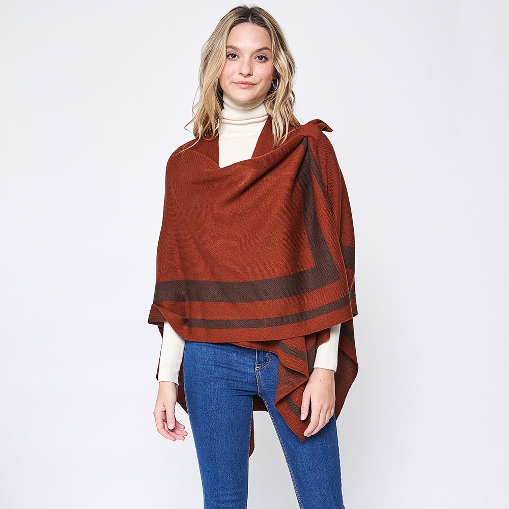 Shoulder Pinned Trimmed Ruana Poncho - Hautefull