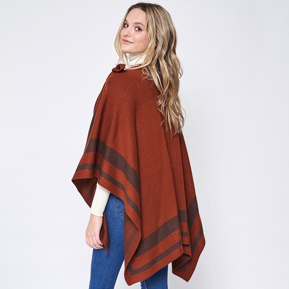 Shoulder Pinned Trimmed Ruana Poncho - Hautefull