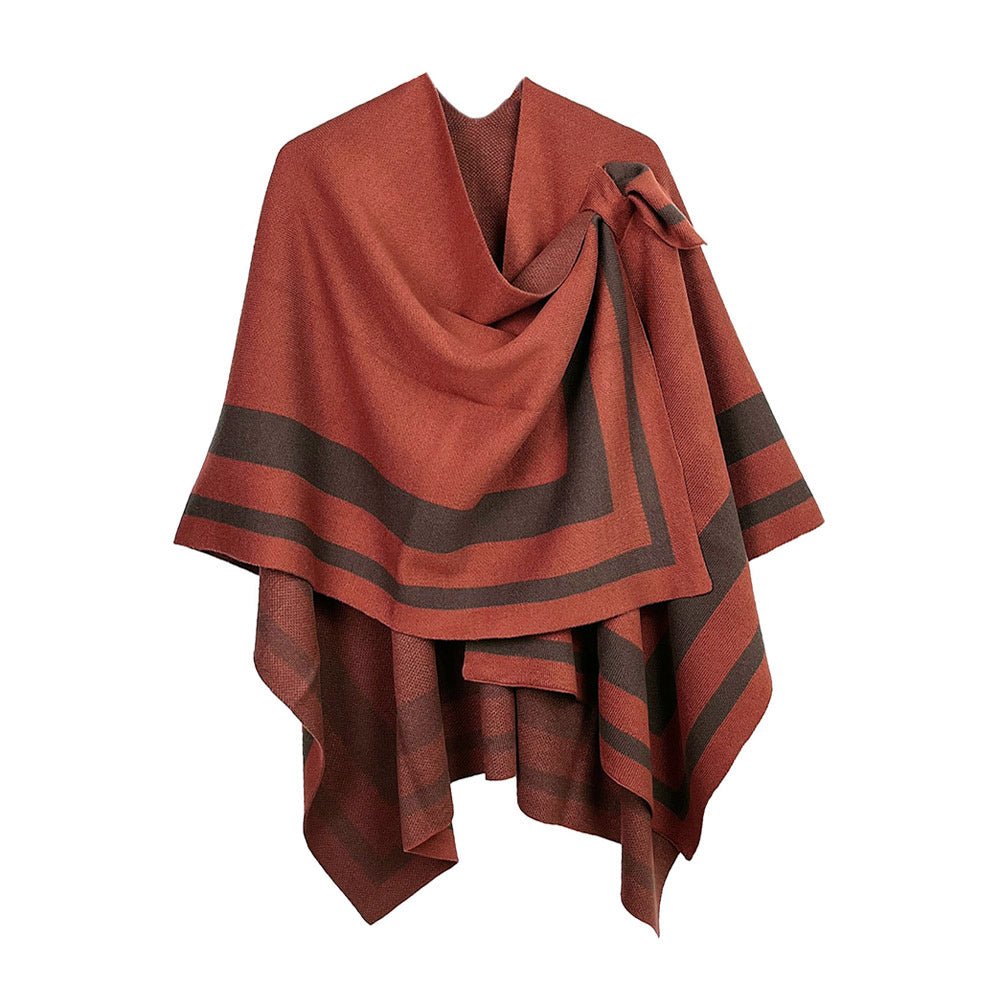 Shoulder Pinned Trimmed Ruana Poncho - Hautefull